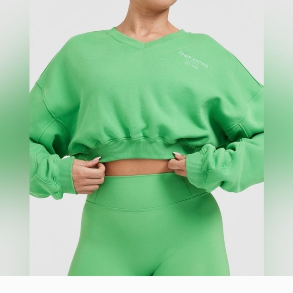 Oner Active 2023 "Birthday Collection" cropped v-neck sweater in Jade.